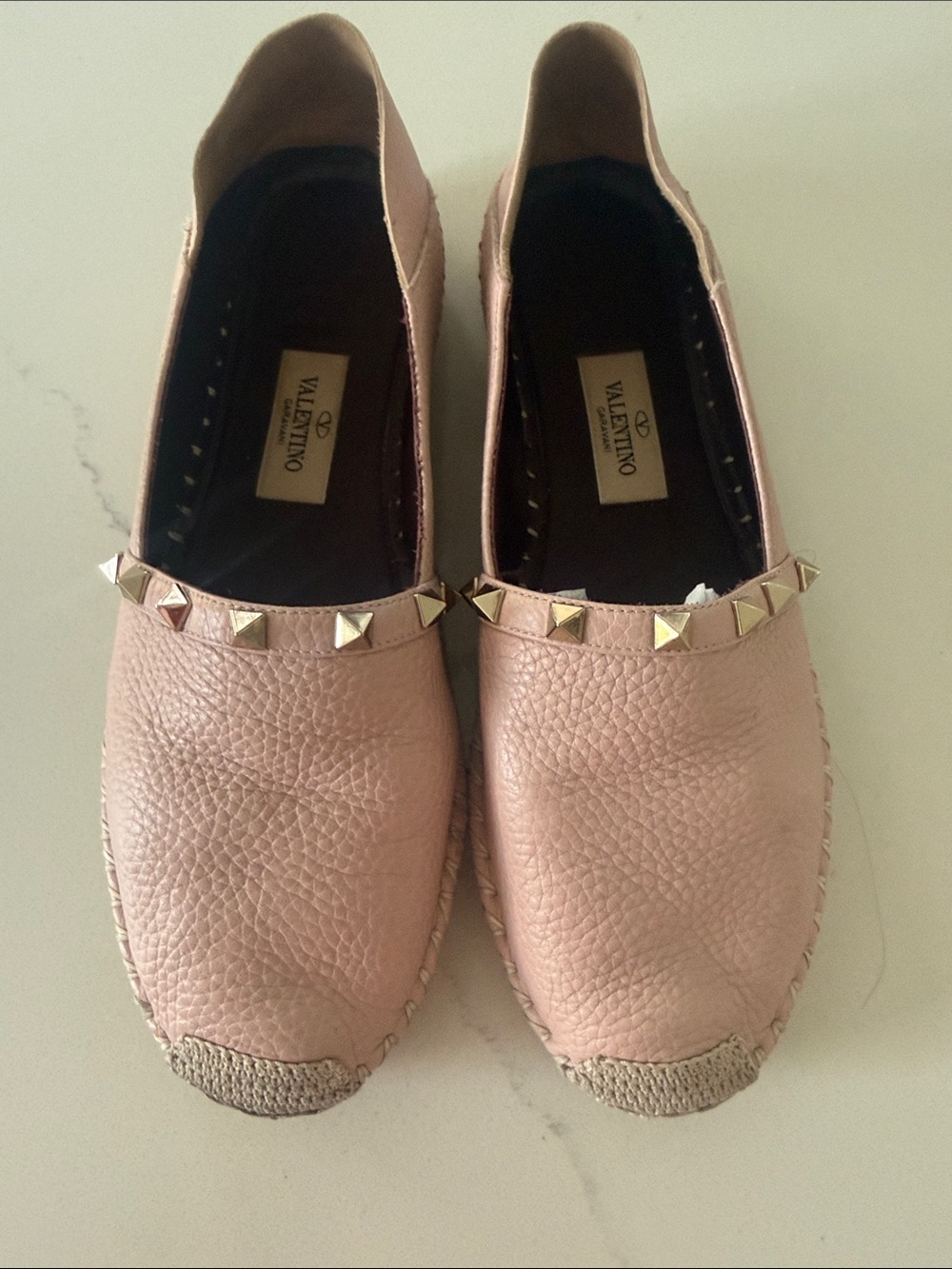Valentino Pink Leather Stud-Trim Moccasin Flats